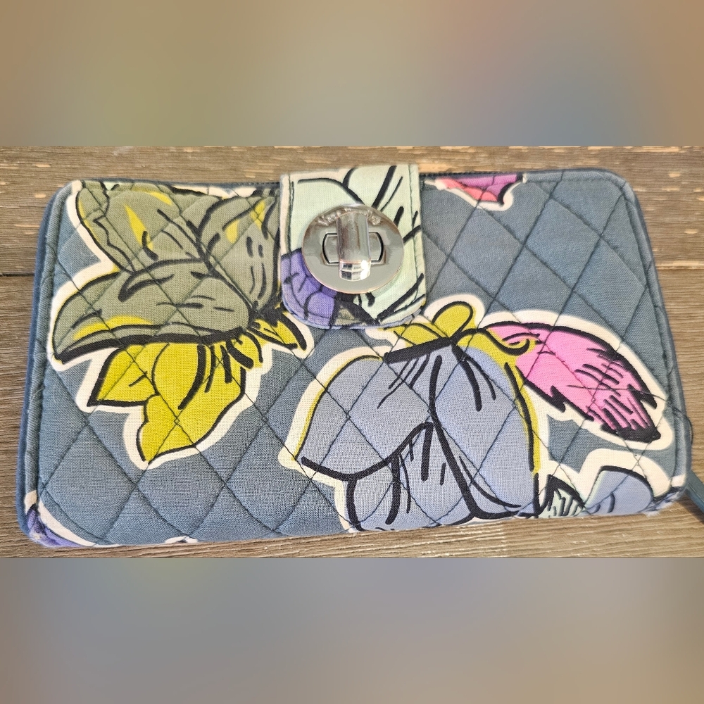 Vera Bradley Floral Quilted Clutch with Silver Clasp RFID